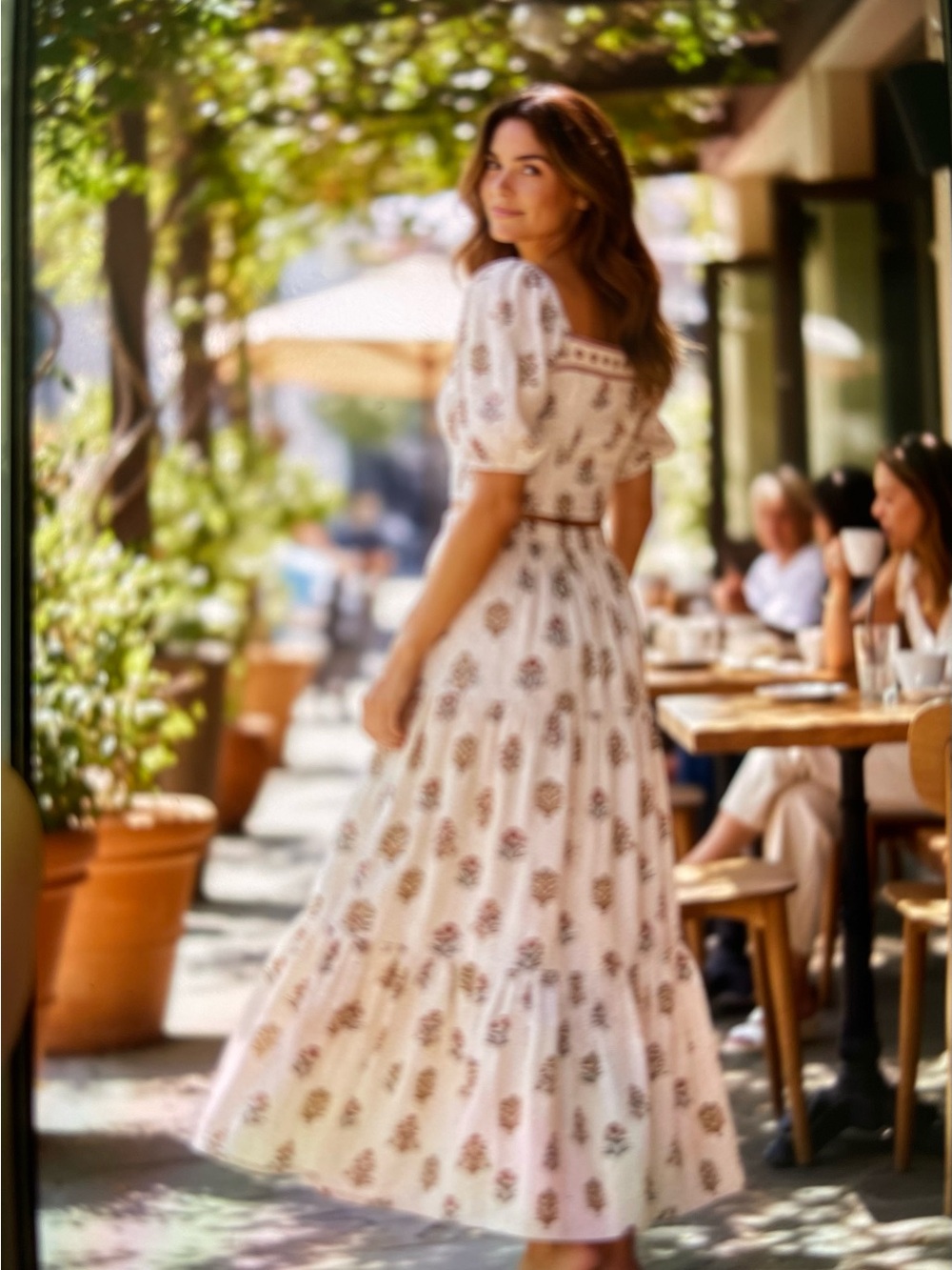 ANTONIO MELANI White Maxi Dress with Brown Floral Print